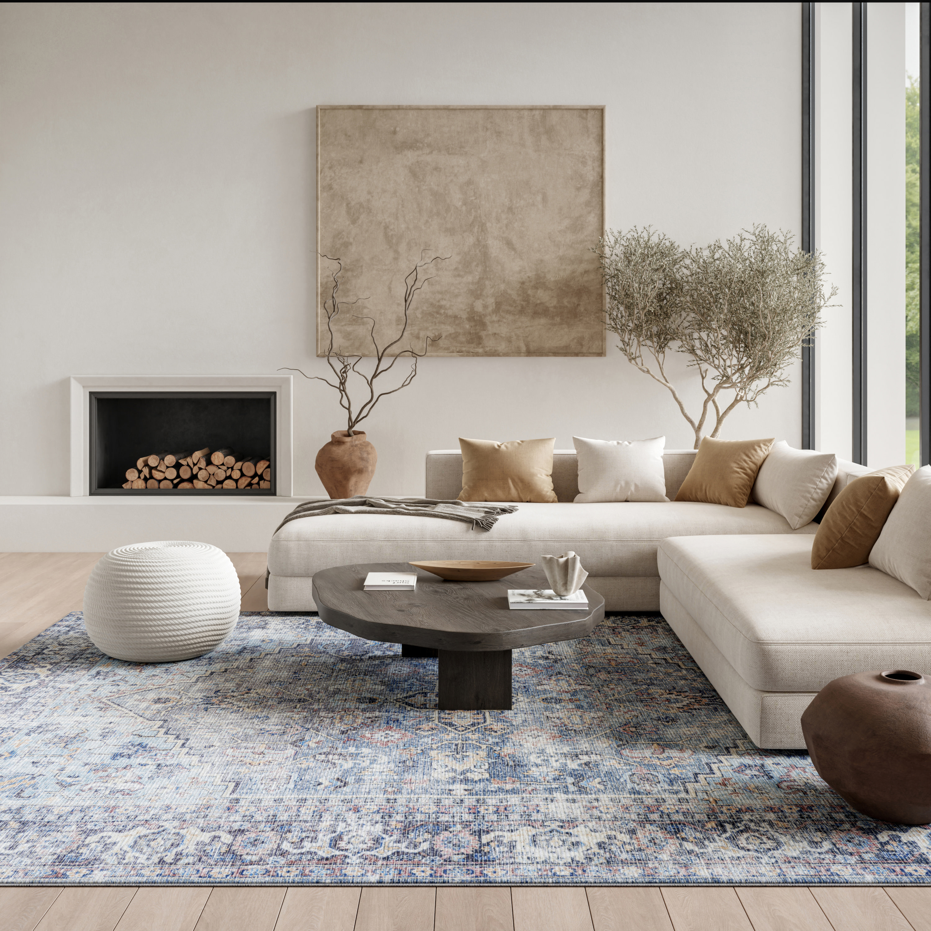 Nourison New Concept Washables 6' x 9' Light Grey Blue Vintage Indoor Rug