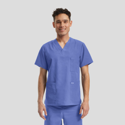 Landau Essentials Unisex 3-Pocket V-Neck Scrub Top-Landau