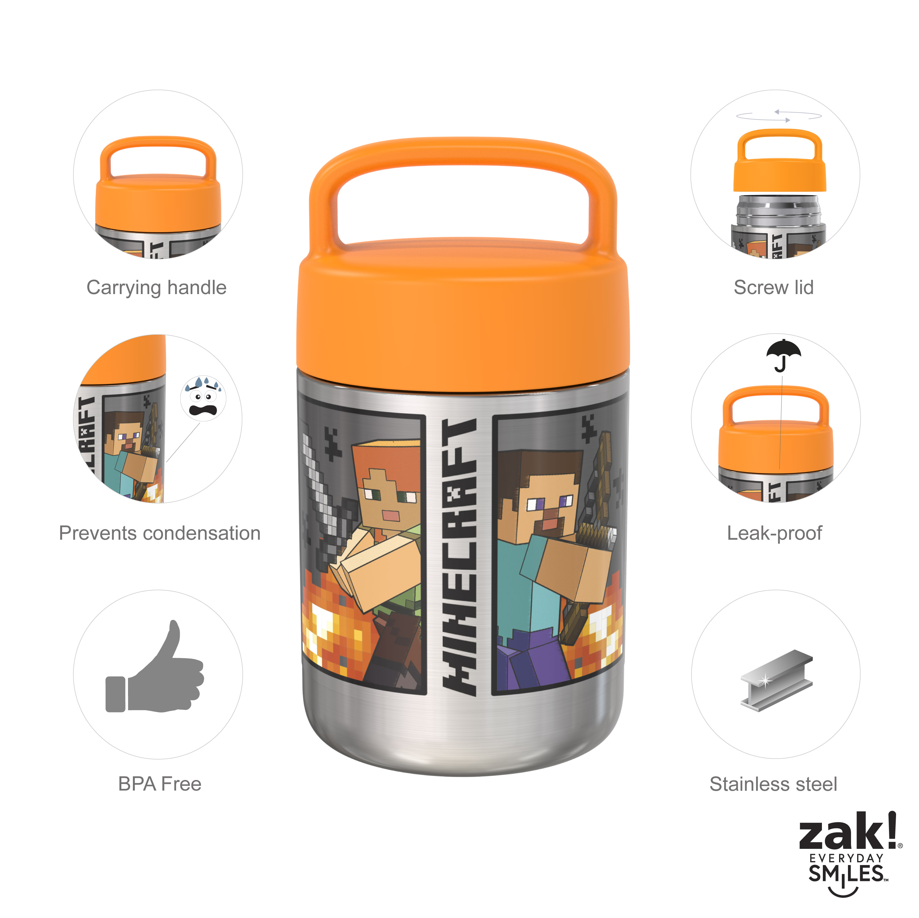 Minecraft Reusable Vacuum Insulated Stainless Steel Food Container, Steve and Alex slideshow image 9