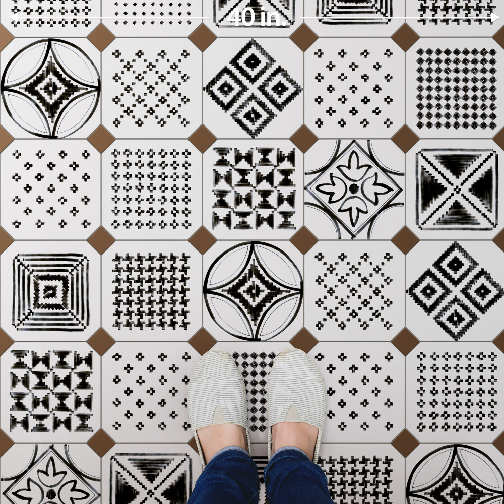 Vaudeville Octagon Deco Sombra with Taco Marron 7-7/8 in. x 7-7/8 in. Porcelain Floor and Wall Tile