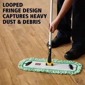 RUBQ418GR, Rubbermaid Commercial, HYGEN, Microfiber Hook & Loop Dust Mop With Fringe, 18"W, Green