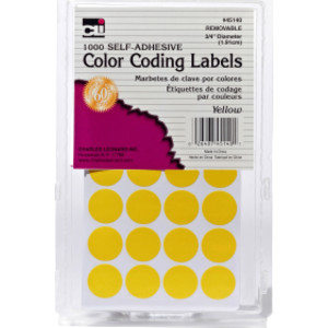 Color Coding Dots, Self-Adhesive Labels, 0.75 Inch Diameter, Yellow, 1000-Count