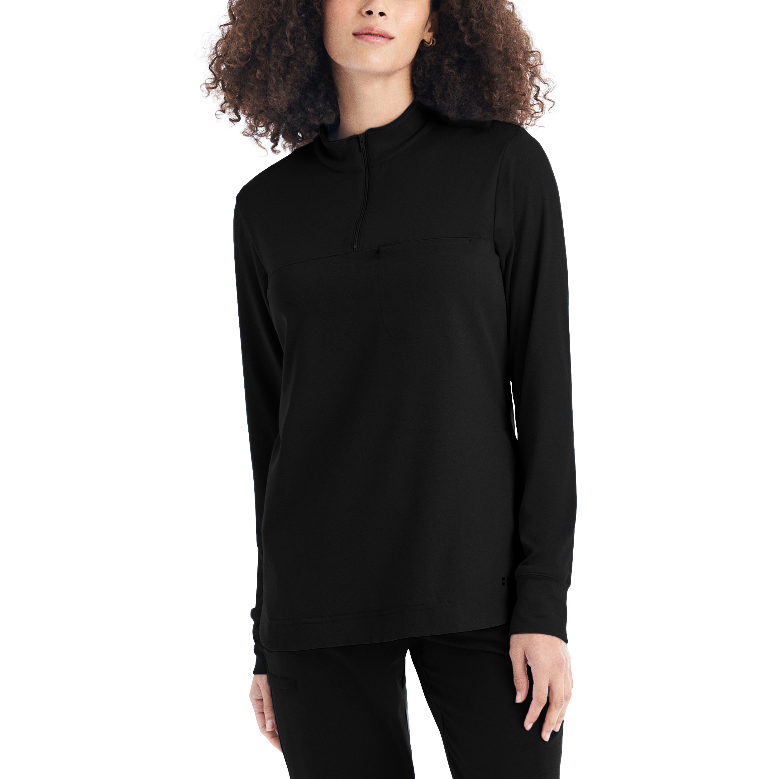 White Cross CRFT Women&#39;s 3&#45;Pocket Quarter&#45;Zip Mock Neck Pullover Scrub Top-White Cross