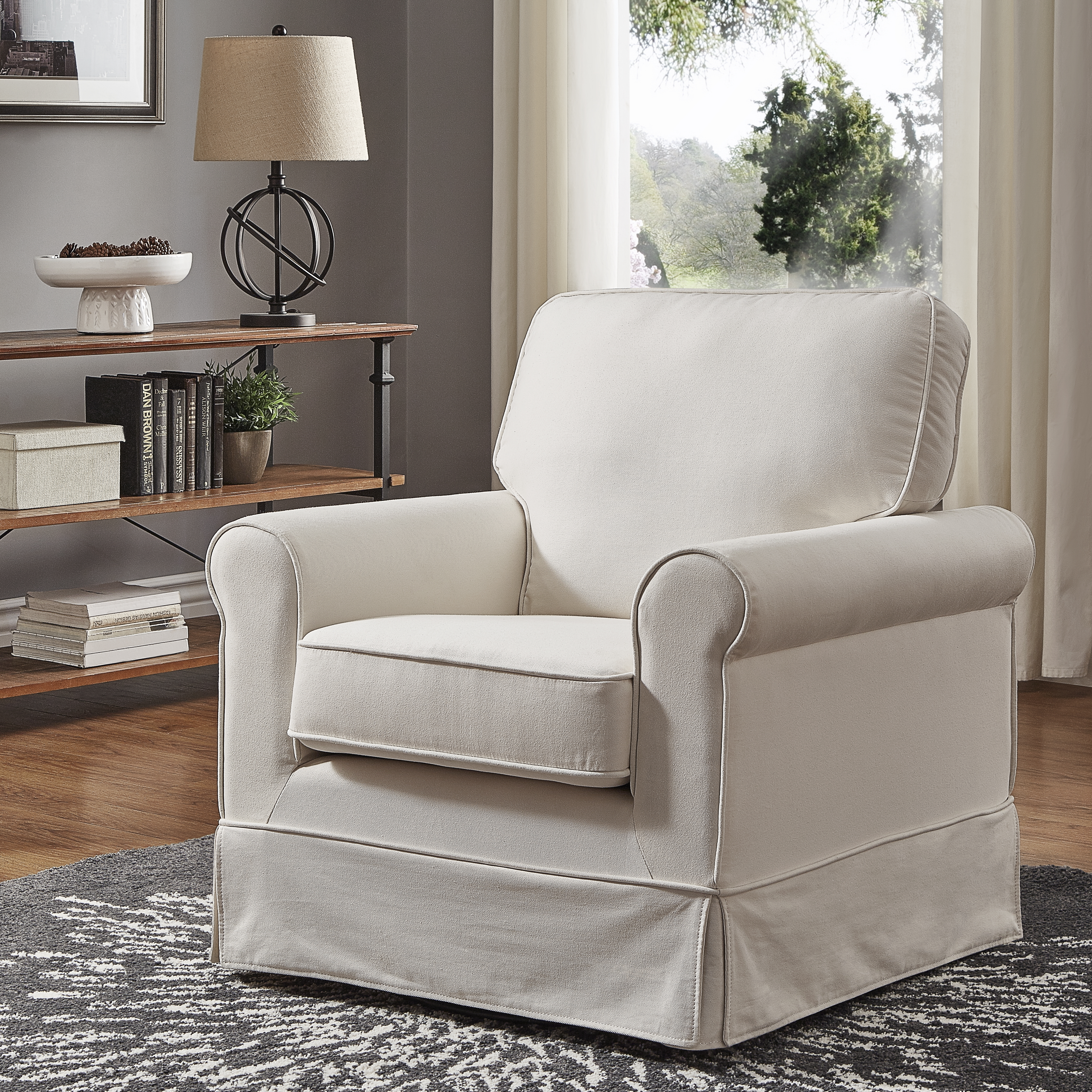 Cotton Fabric Swivel Accent Chair