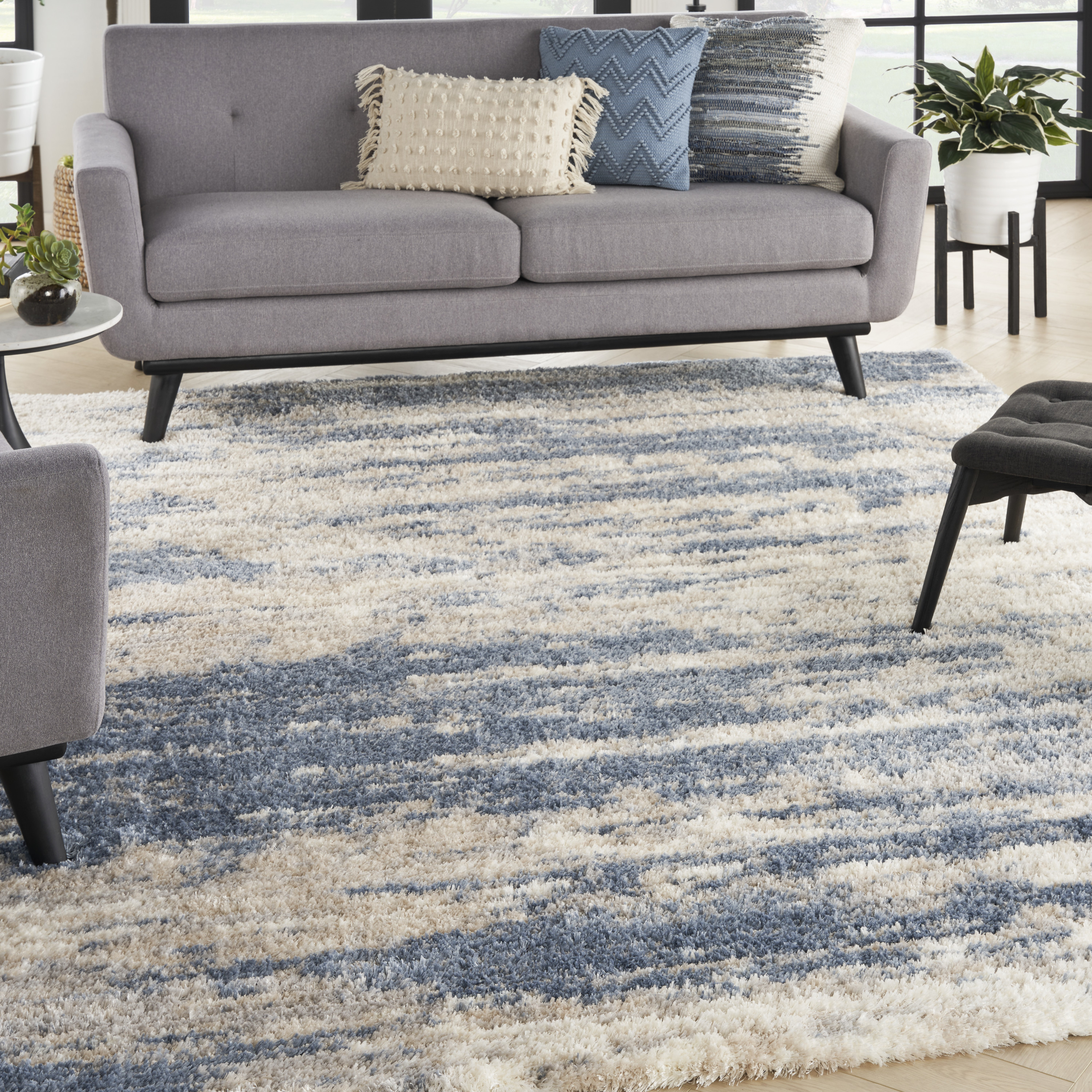 Nourison Dreamy Shag 6'7" x 9'2" Light Blue Grey Shag Indoor Rug