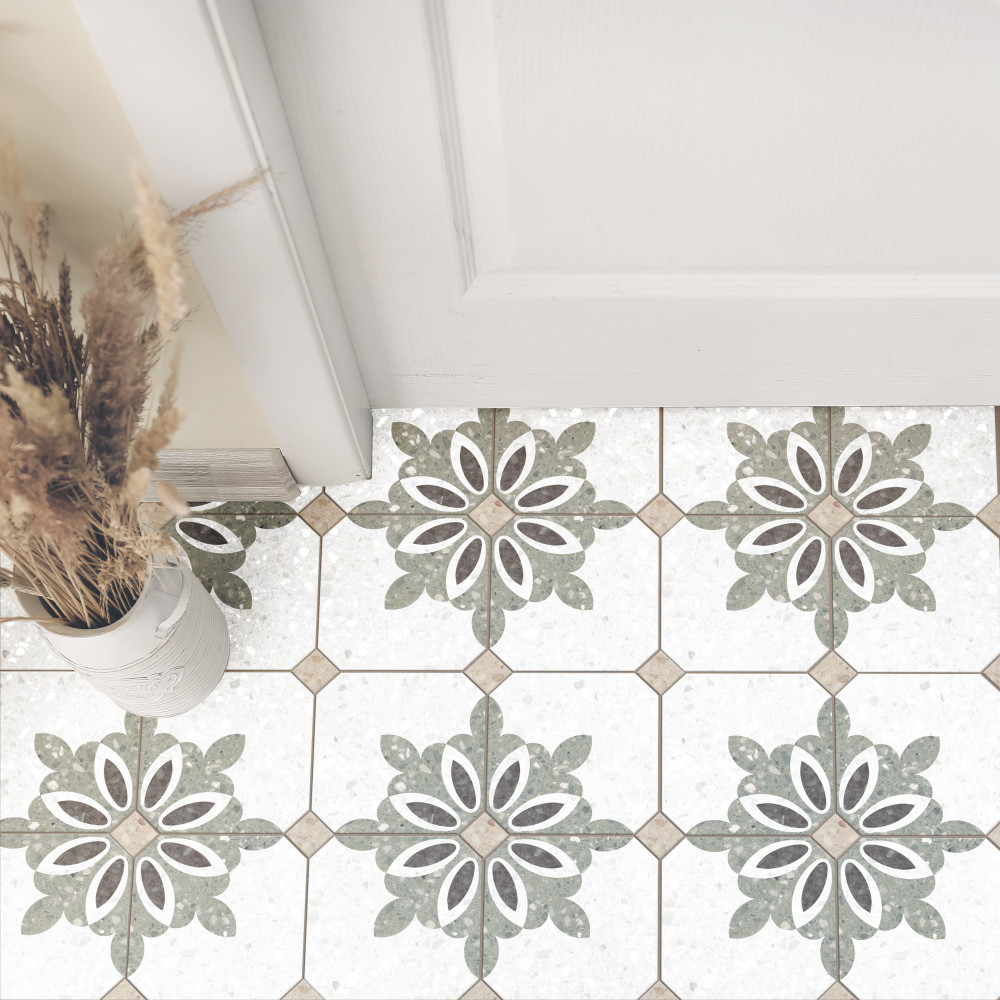 Riviera Octagon Antibes Verde with Taco Beige 7-7/8 in. x 7-7/8 in. Porcelain Floor and Wall Tile