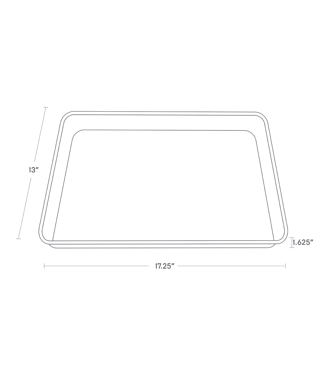 Dimension image for Replacement Drainer Tray for Dish Rack showing length of 17.25 inches, width of 13 inches and height of 1.625 inches