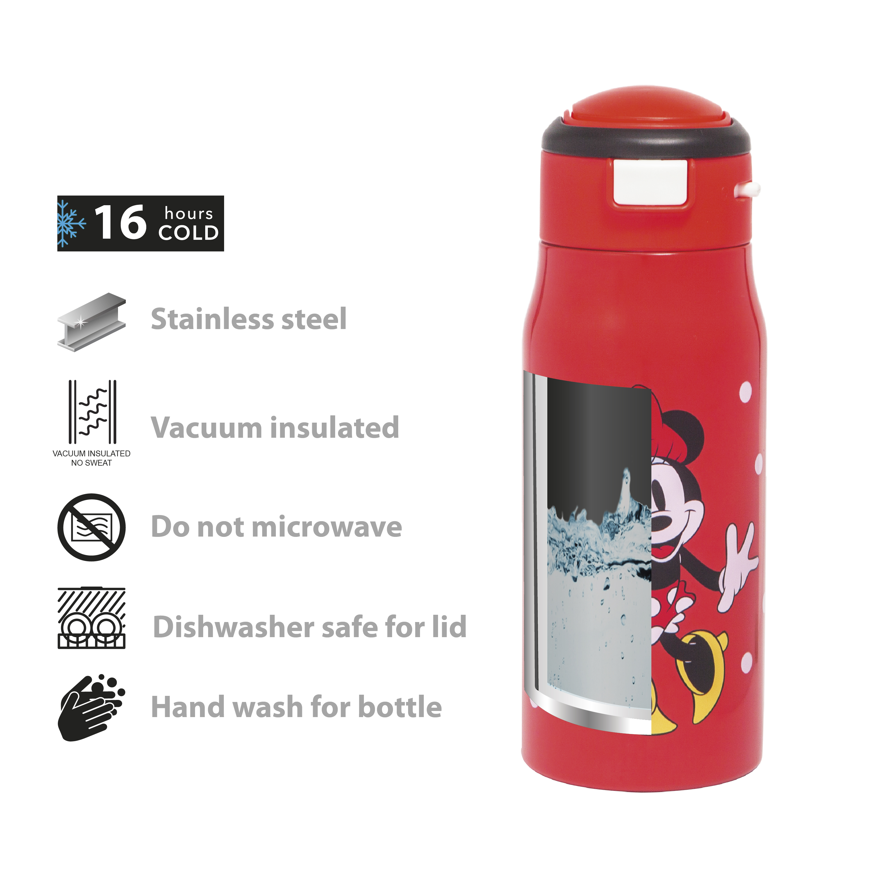Disney 13.5 ounce Mesa Double Wall Insulated Stainless Steel Water Bottle, Minnie Mouse slideshow image 7