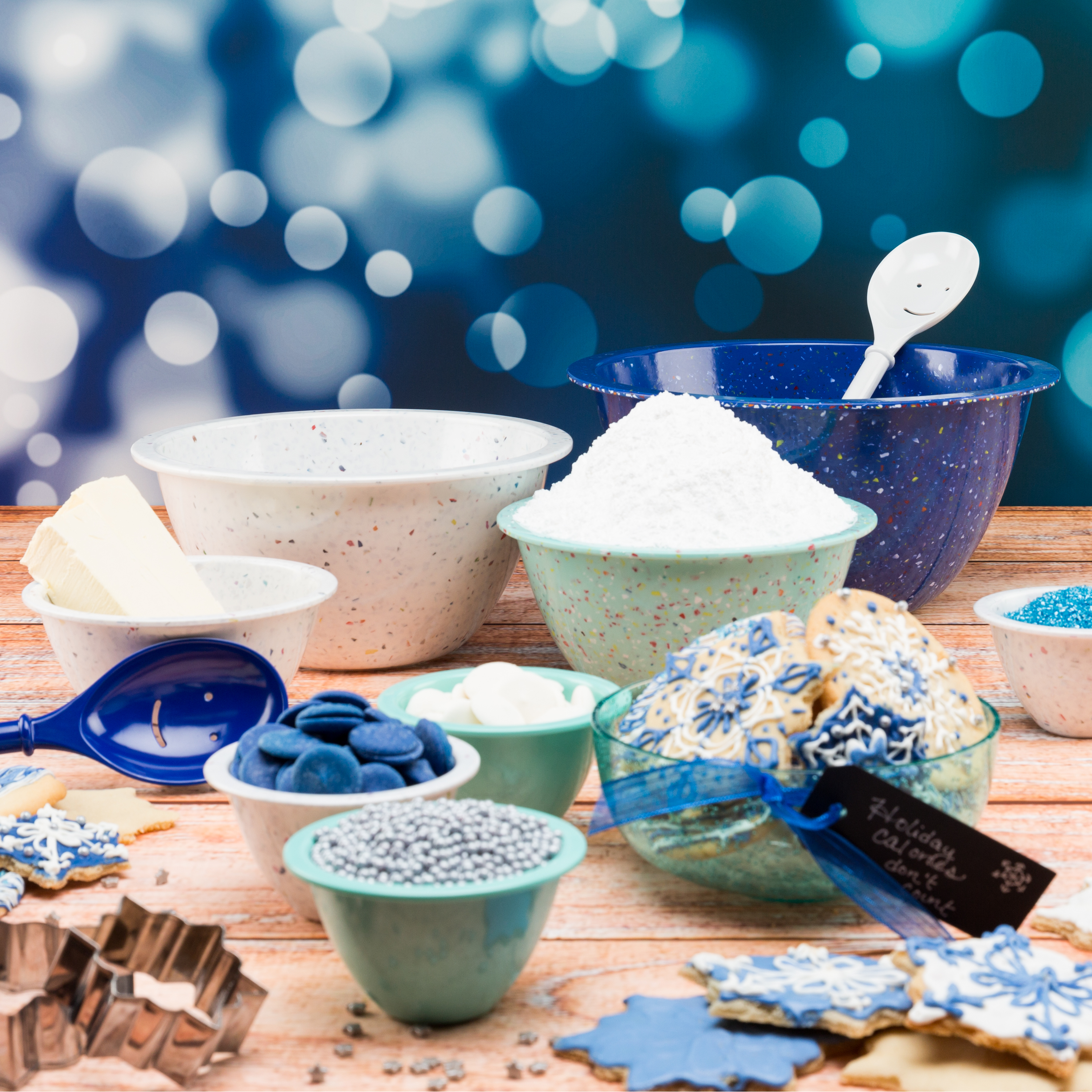 Confetti Mixing Bowl Set, White, Blue & Mint, 4-piece set slideshow image 2 Confetti Mixing Bowl Set, White, Blue & Mint, 4-piece set slideshow image 2