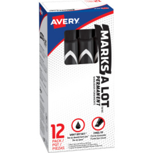 Chisel Tip Permanent Markers, Black, 12 Pack