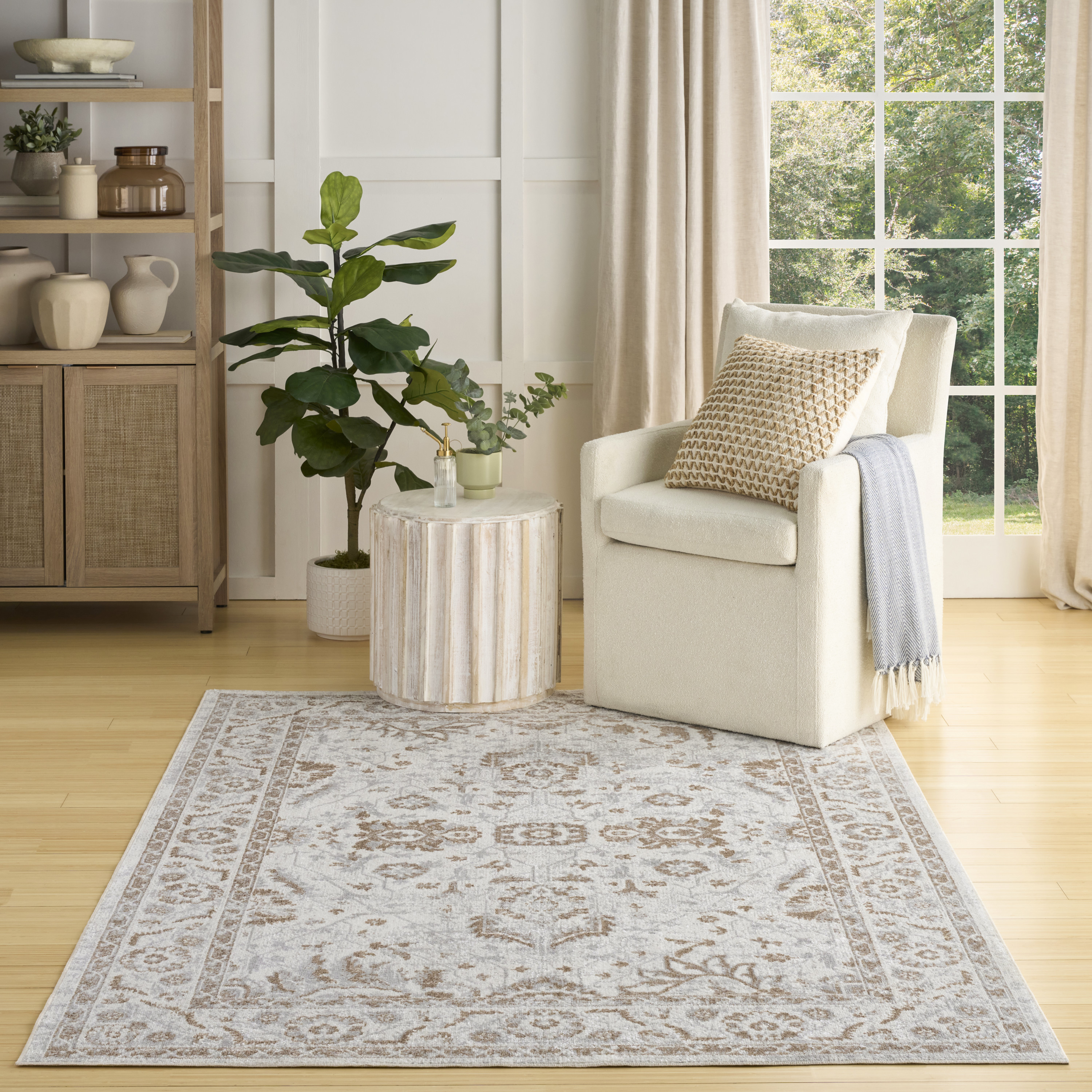 Nourison Astra Machine Washable 4' x 6' Grey Vintage Indoor Rug