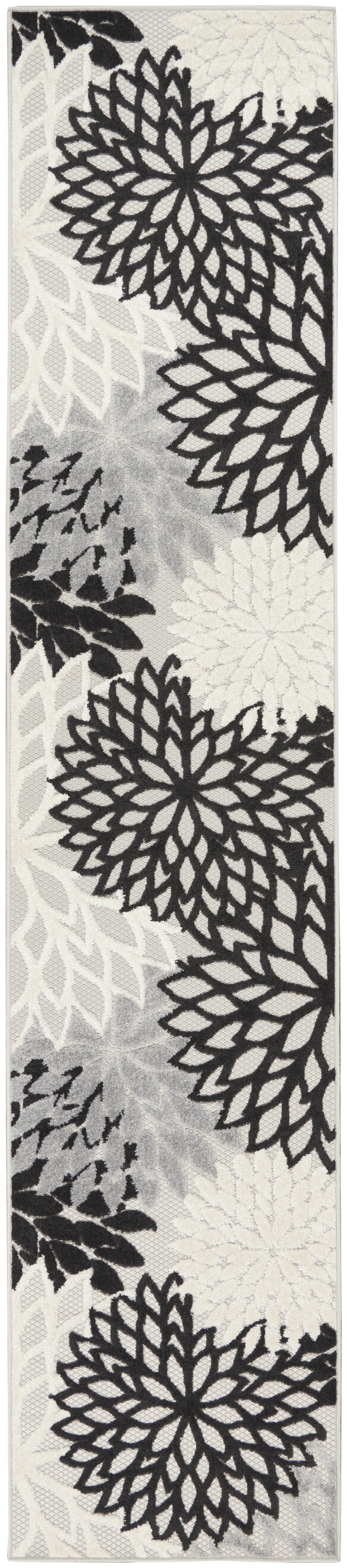 Nourison Aloha 2'3" x 12' Black White Tropical Rug