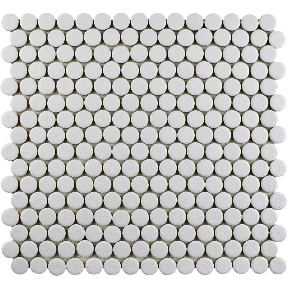 Hudson Penny Round Crystalline White 11-7/8 in. x 12-5/8 in. Porcelain Mosaic Tile
