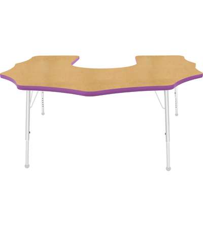 Creative Colors® Activity Table, Scalloped Horseshoe, 60" x 66", Maple Top Color, Purple Edge Color, Standard Leg Height, Platin