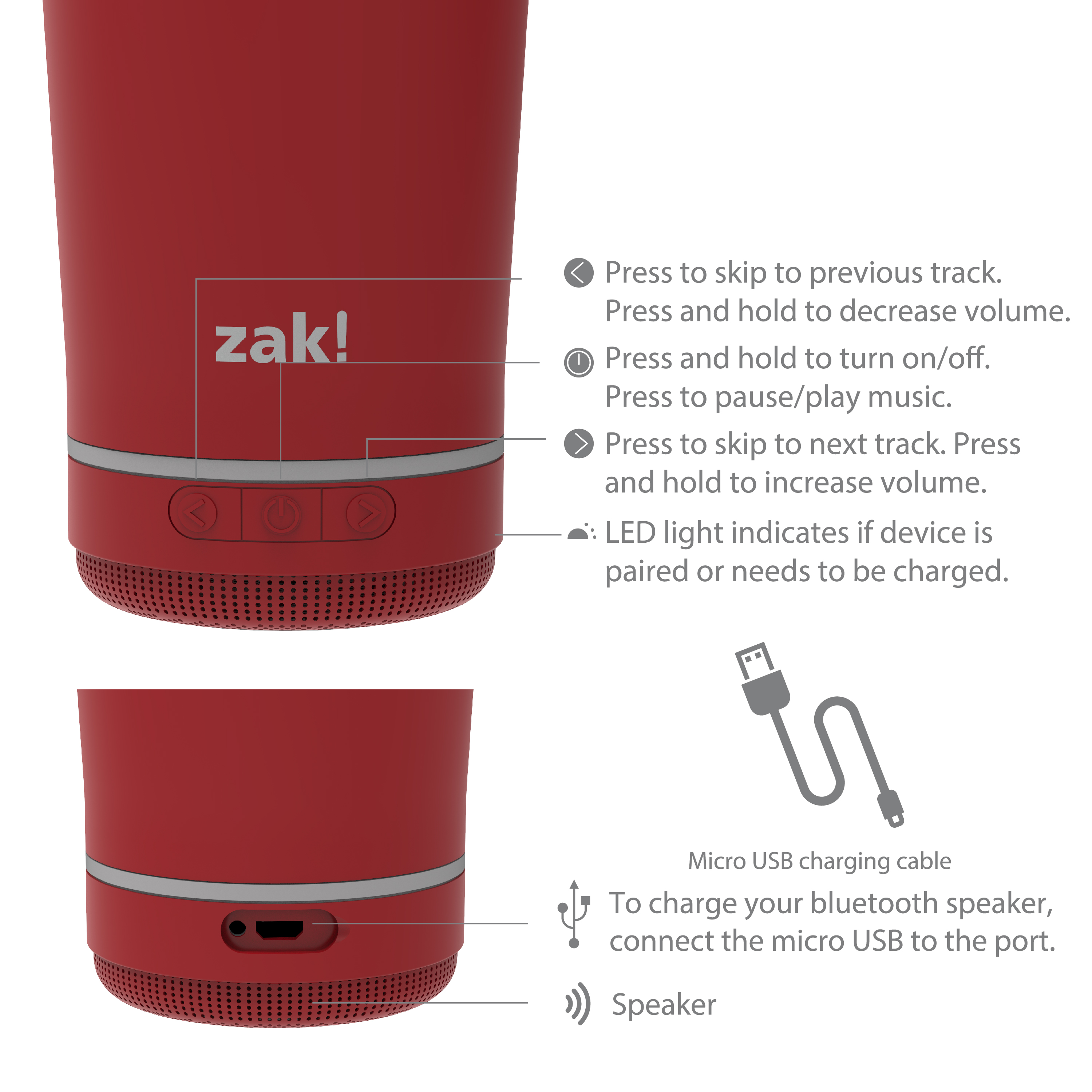 Zak Play 18 ounce Stainless Steel Tumbler with Bluetooth Speaker, Red slideshow image 9 Zak Play 18 ounce Stainless Steel Tumbler with Bluetooth Speaker, Red slideshow image 9
