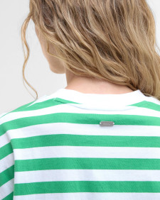 Abby Striped Oversized T-Shirt White/Kelly Green