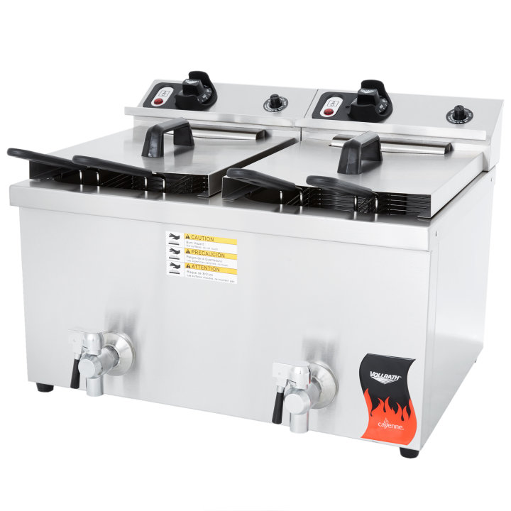 Double-well 208- to 240-volt 15-lb medium duty Cayenne® countertop deep fryer