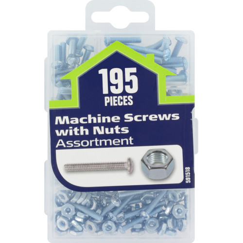 Small Machine Screws with Nuts Assortment Kit - 195 pieces