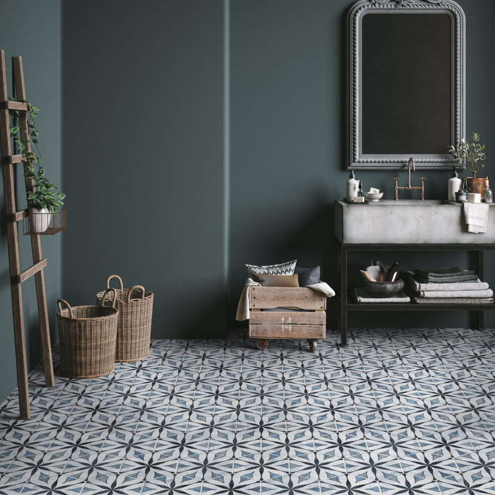 Sample – Cassis Hex Flower Black Porcelain Floor and Wall Tile
