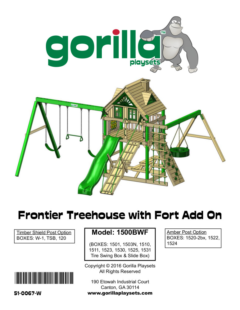 Gorilla Playsets Frontier Treehouse Wooden Swing Set with Fort AddOn
