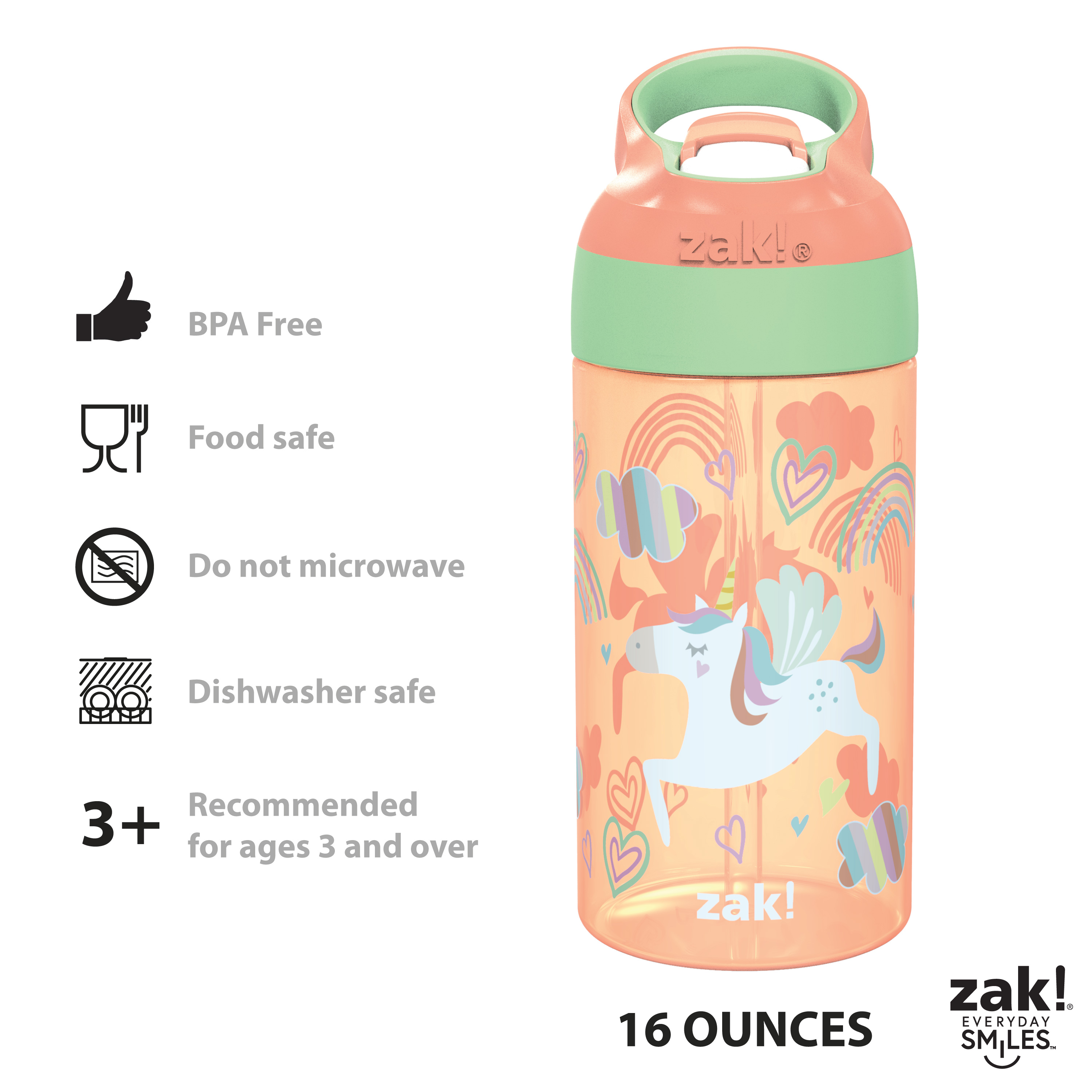 Zak Hydration 16 ounce Water Bottle, Unicorns and Seashells, 2-piece set slideshow image 13