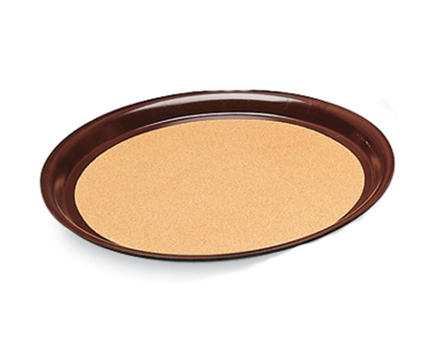 23" x 28" oval cork-lined laminated serving tray in brown