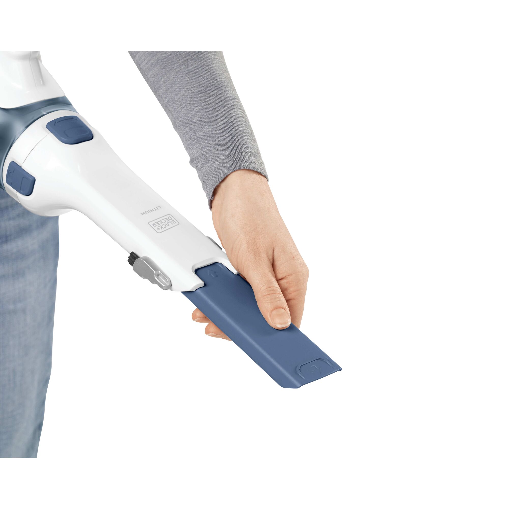 Adjustable nozzle feature of a dustbuster cordless hand vacuum.