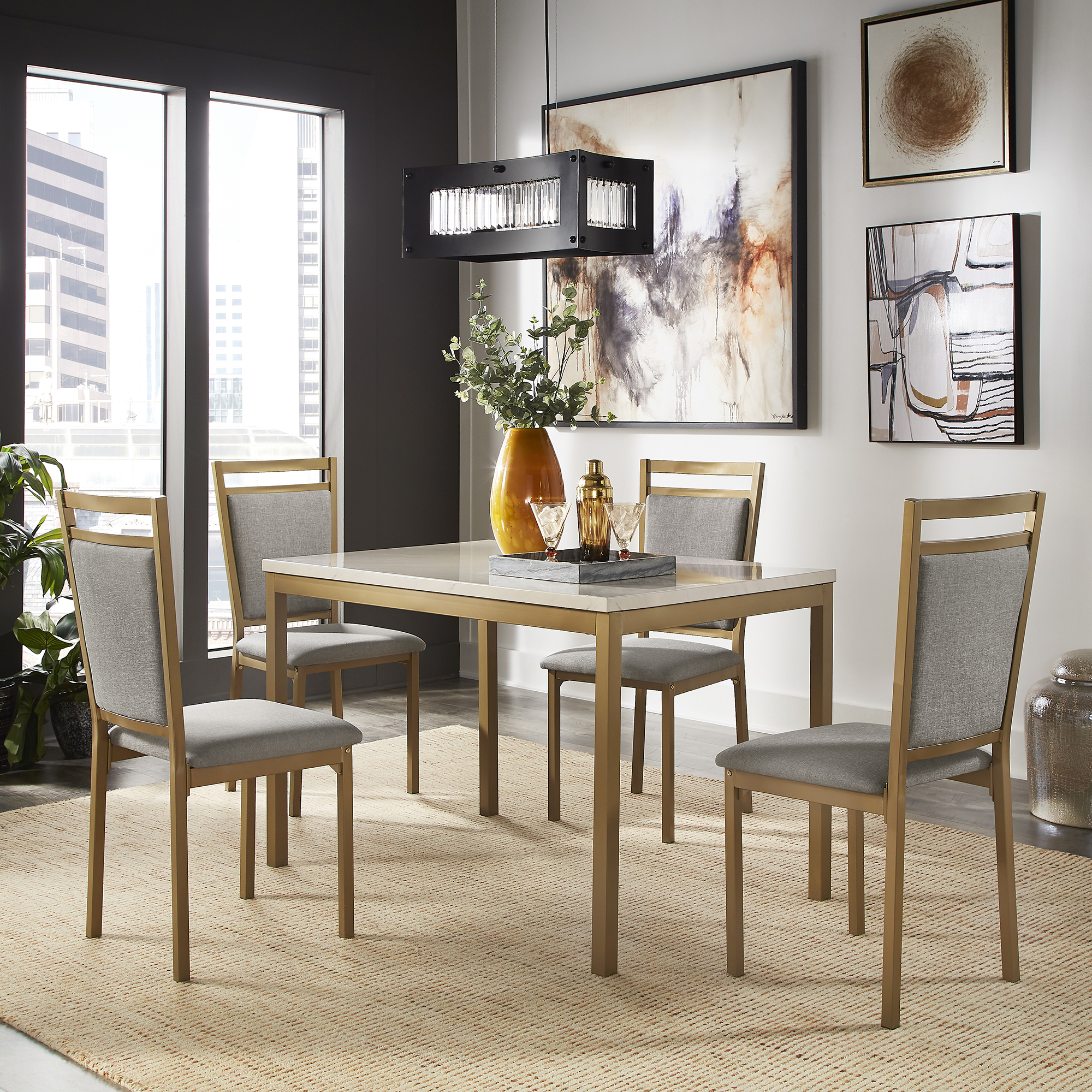 Faux Marble Top 5-Piece Dining Set