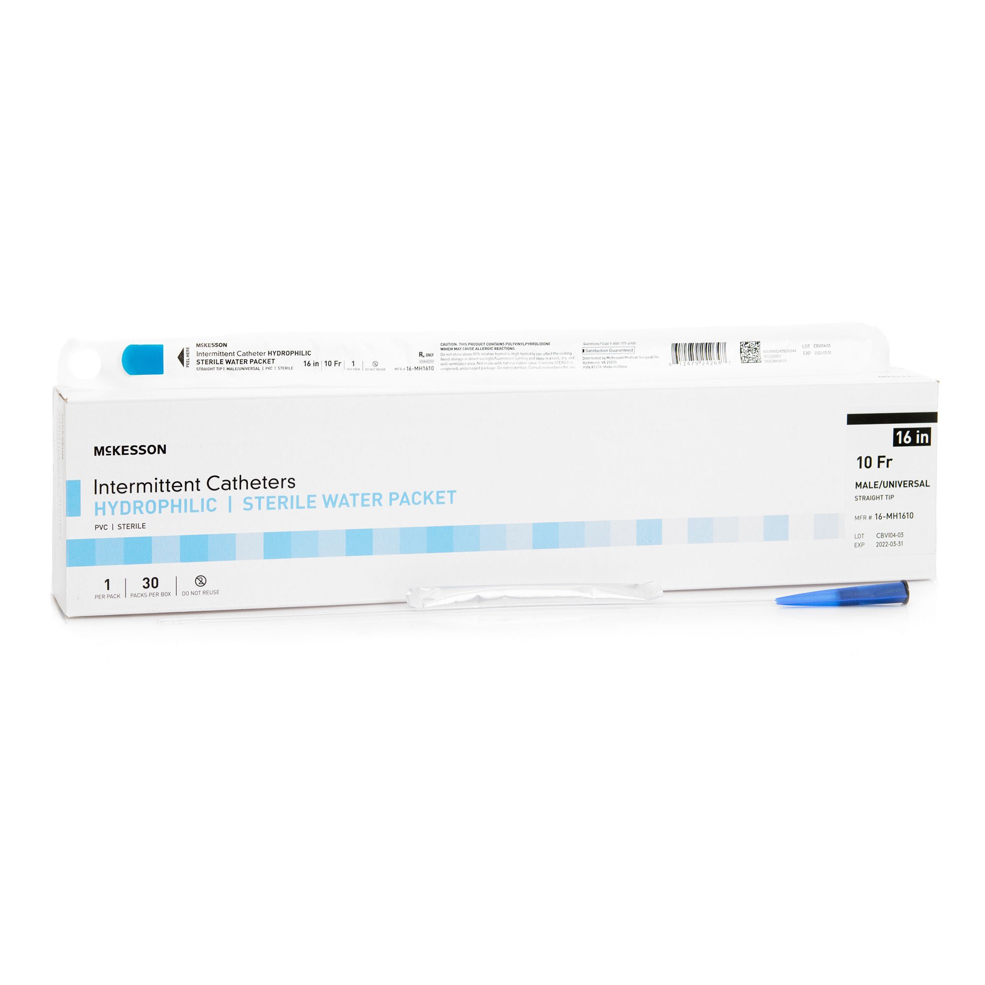 McKesson Brand CATHETER, URETH STRT TIP HYDROPHILIC 10FRX16" (30/BX)