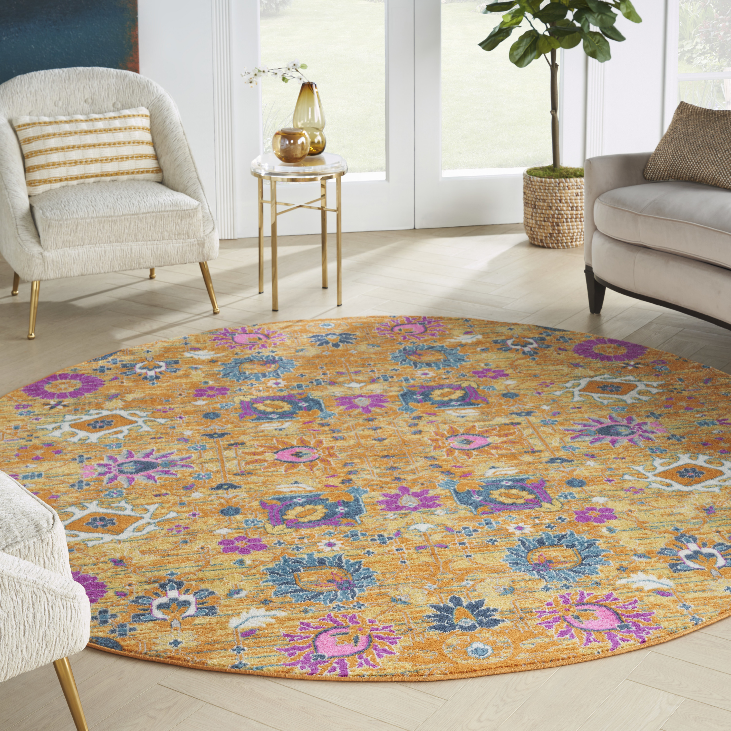 Nourison Passion 8' x Round Sunburst Bohemian Indoor Rug