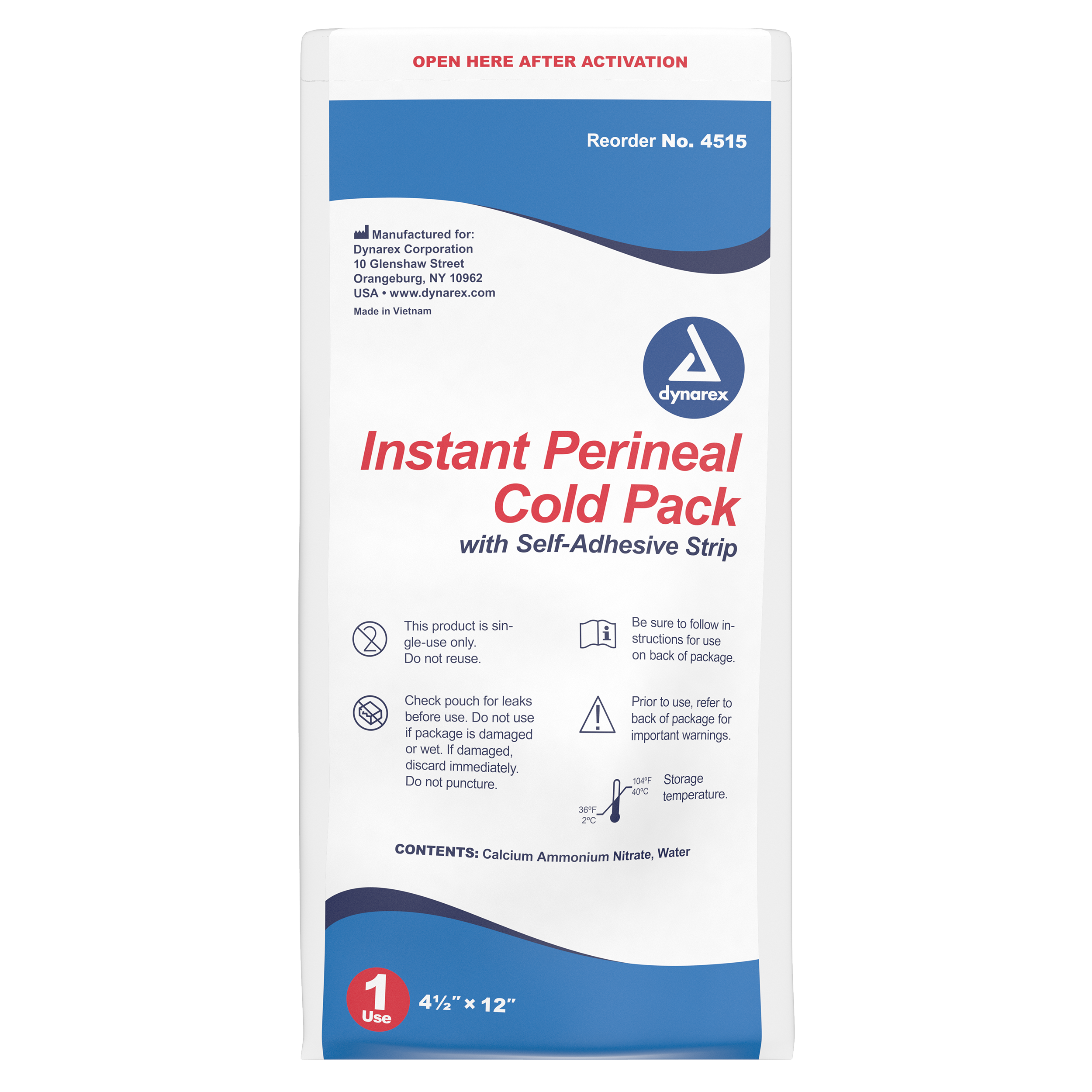 Perineal Instant Cold Pack with self adhesive strip, 4 1/2