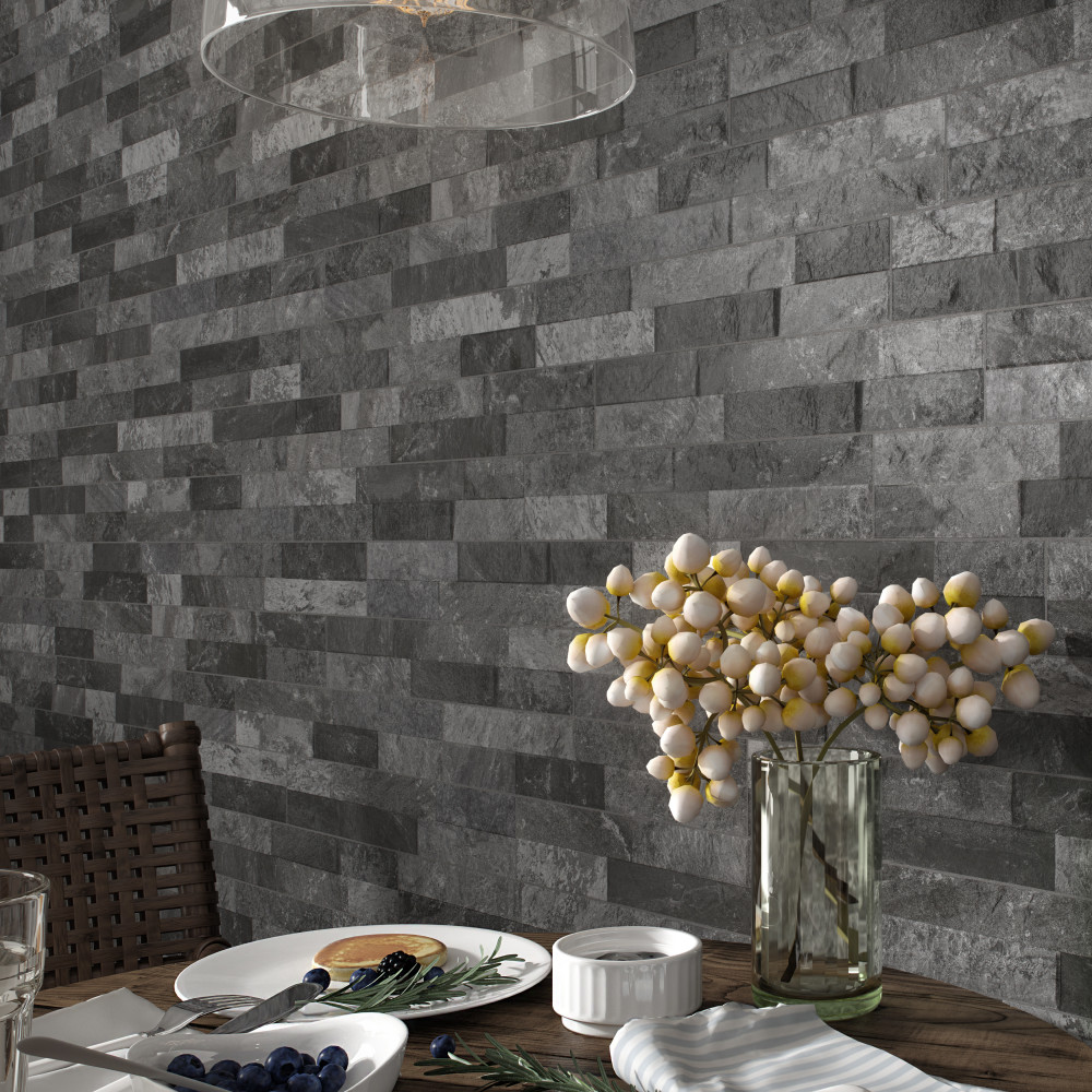 Ordino Black 3.25x17.5 Rectangle Porcelain Wall Only Digital Pattern