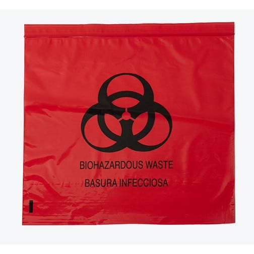Biohazard Red Bag 12" x 12" Ziplock 2.0 mil - 1000/Case