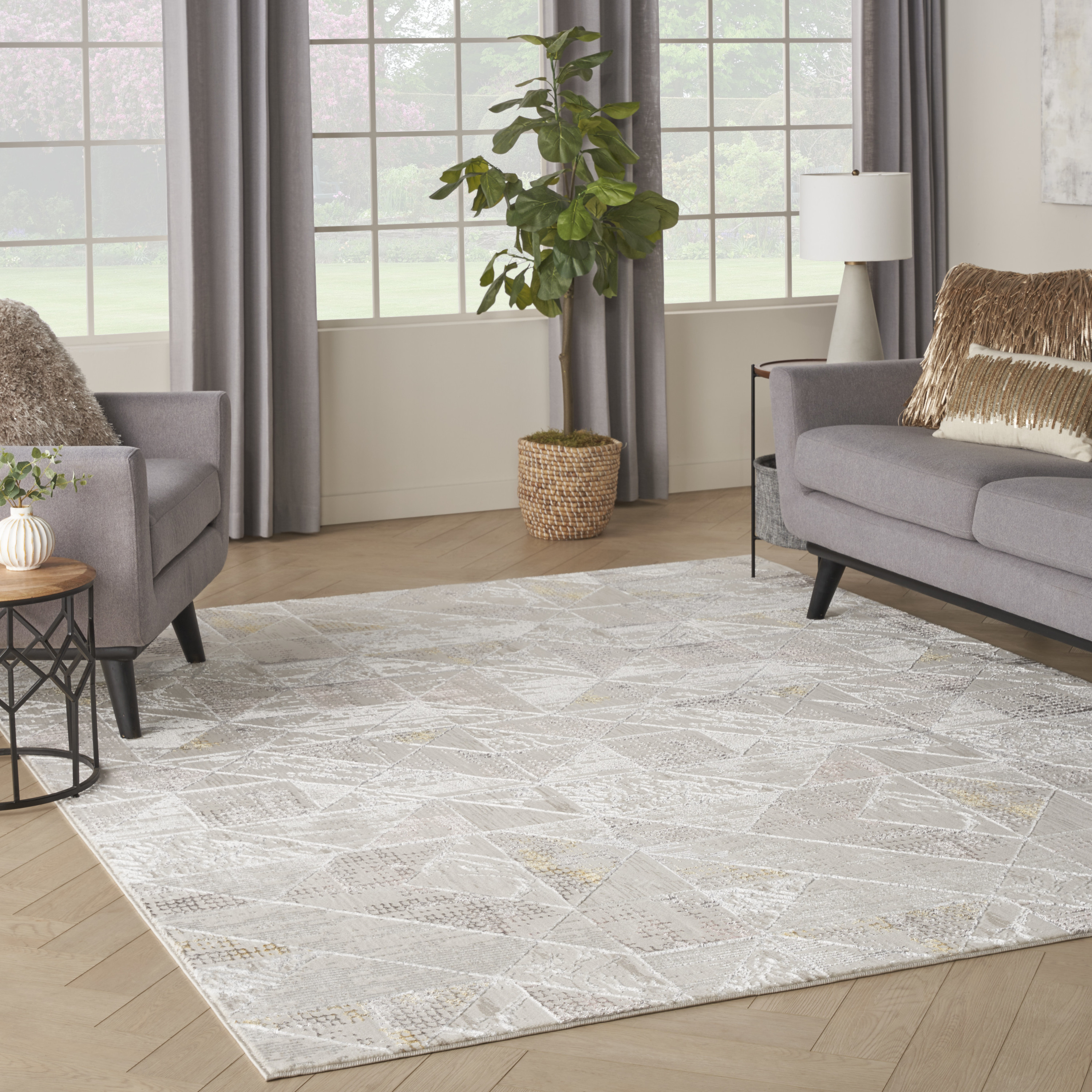 Nourison Glitz 7'10" x 9'10" Ivory Multicolor Contemporary Indoor Rug