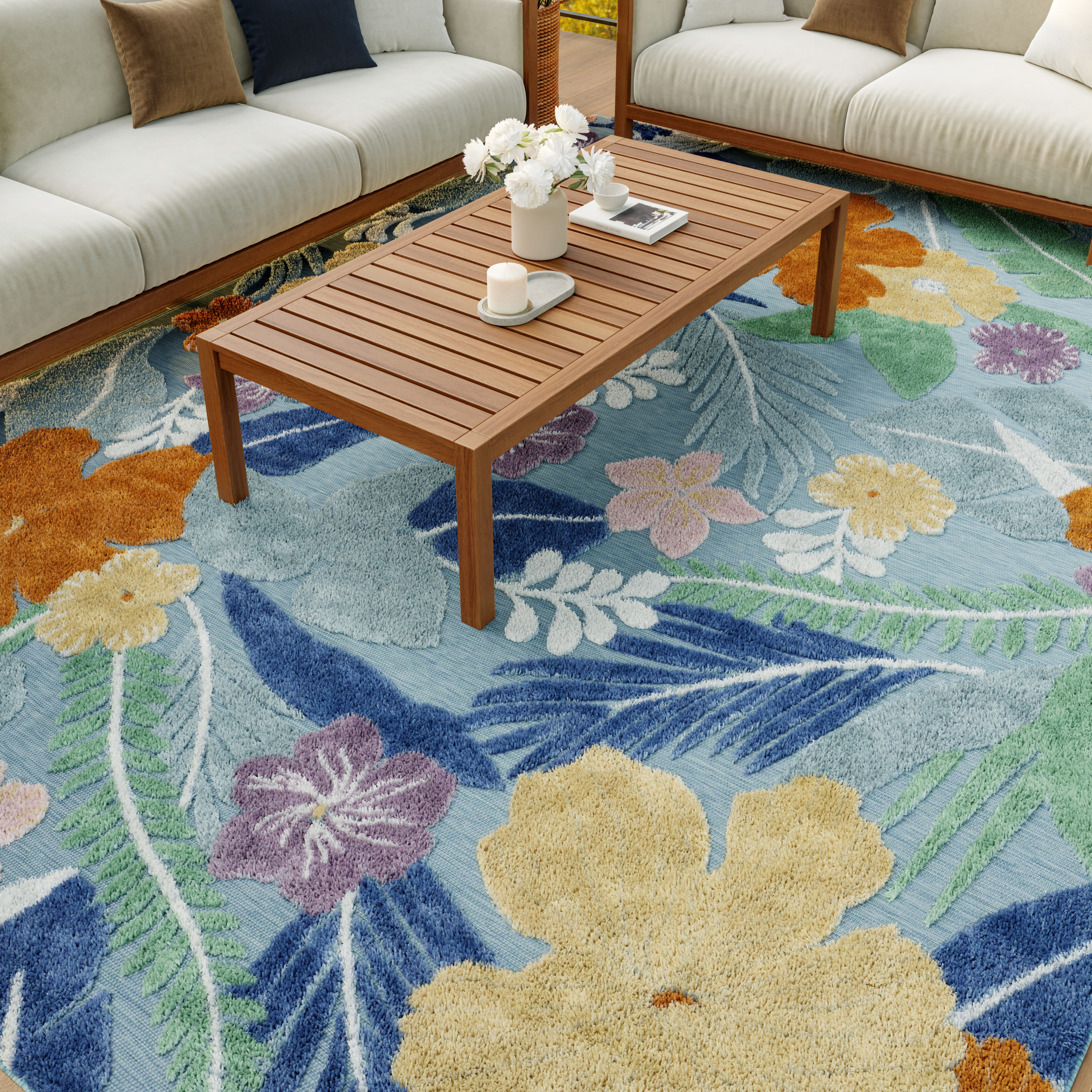 Nourison Suncoast 9' x 12' Blue Multicolor Tropical Rug