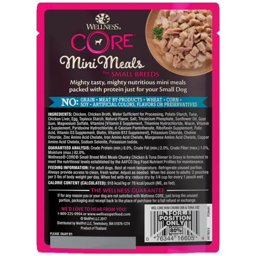 Wellness CORE Mini Meals Chicken & Tuna back packaging