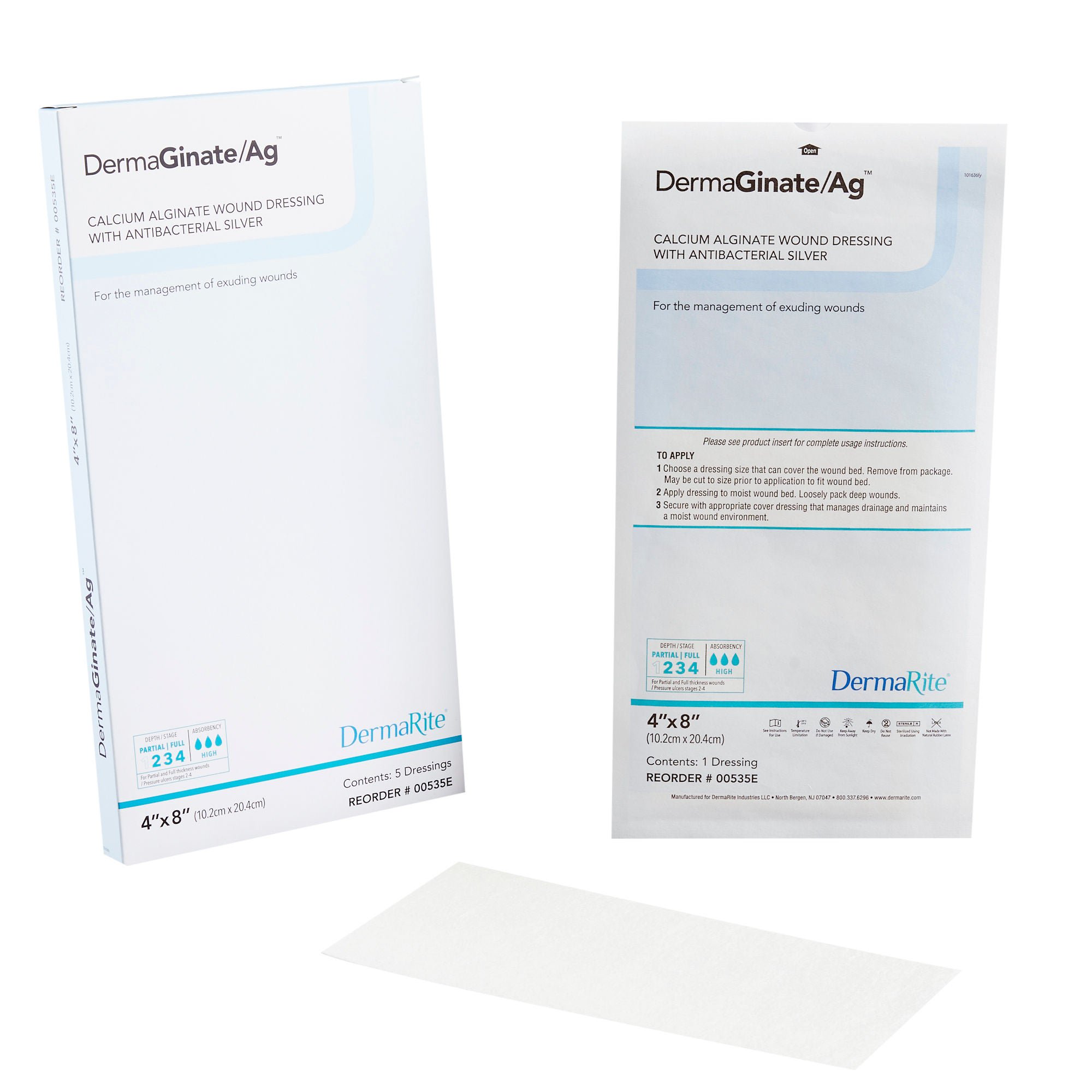 DermaGinate/ Ag™ Silver Alginate Dressing, 4 x 8 Inch
