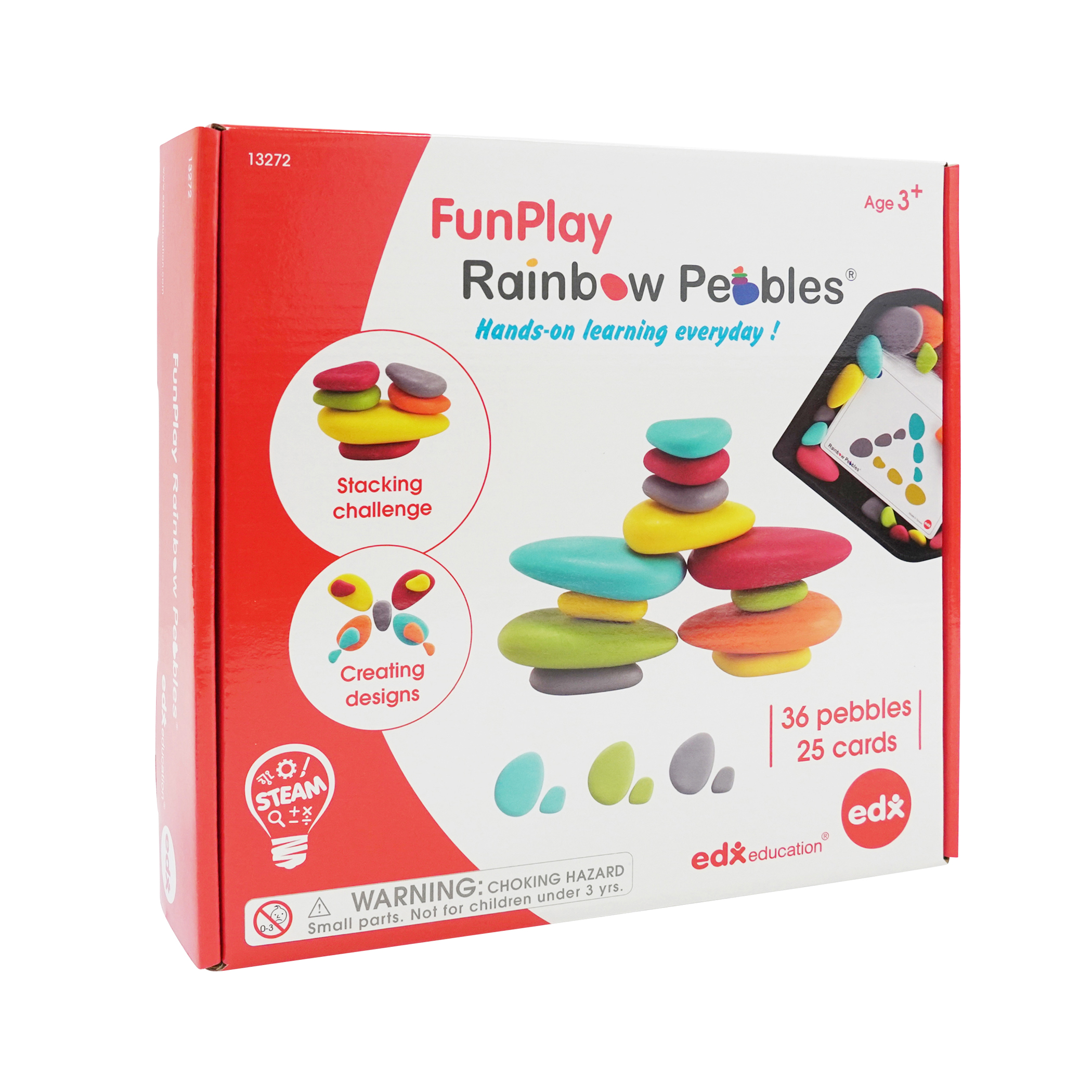 edxeducation Rainbow Pebbles - FunPlay Activity Set - Set of 36 + 50 Activities + Messy Tray image number null