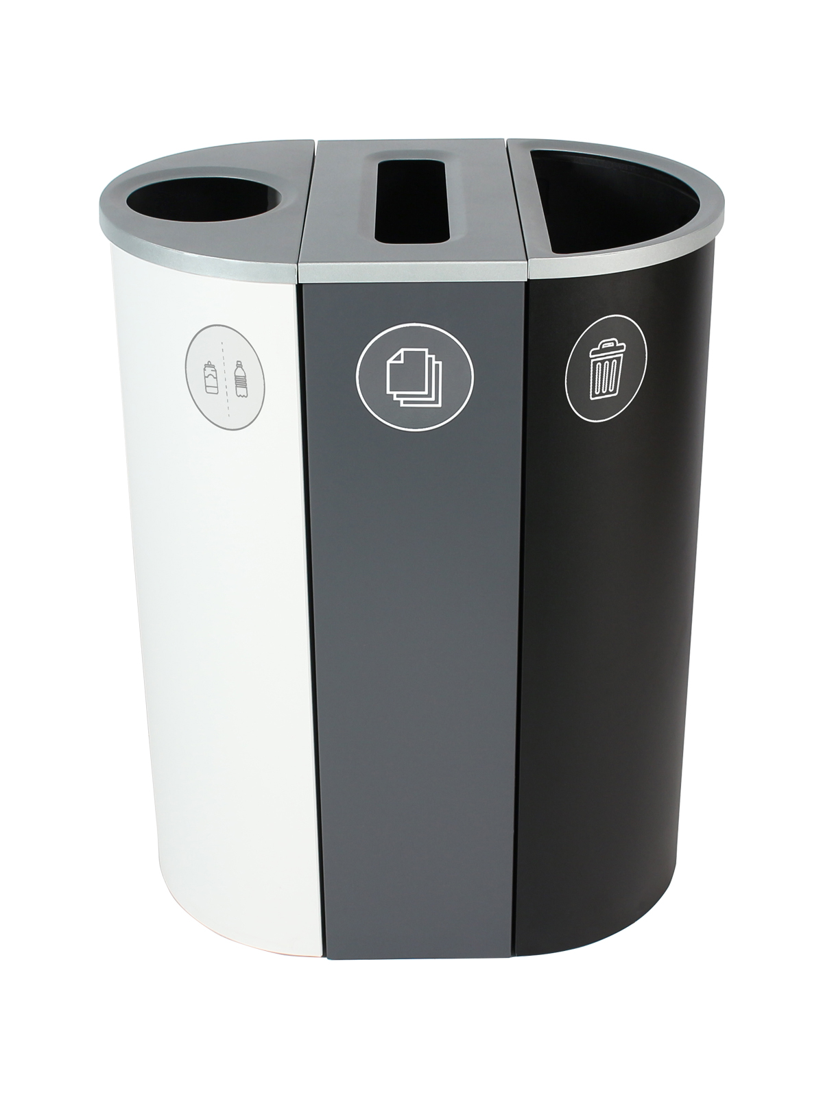 SPECTRUM – Triple – Kit – Cans & Bottles-Paper-Waste – Circle-Slot-Full – White-Grey-Black