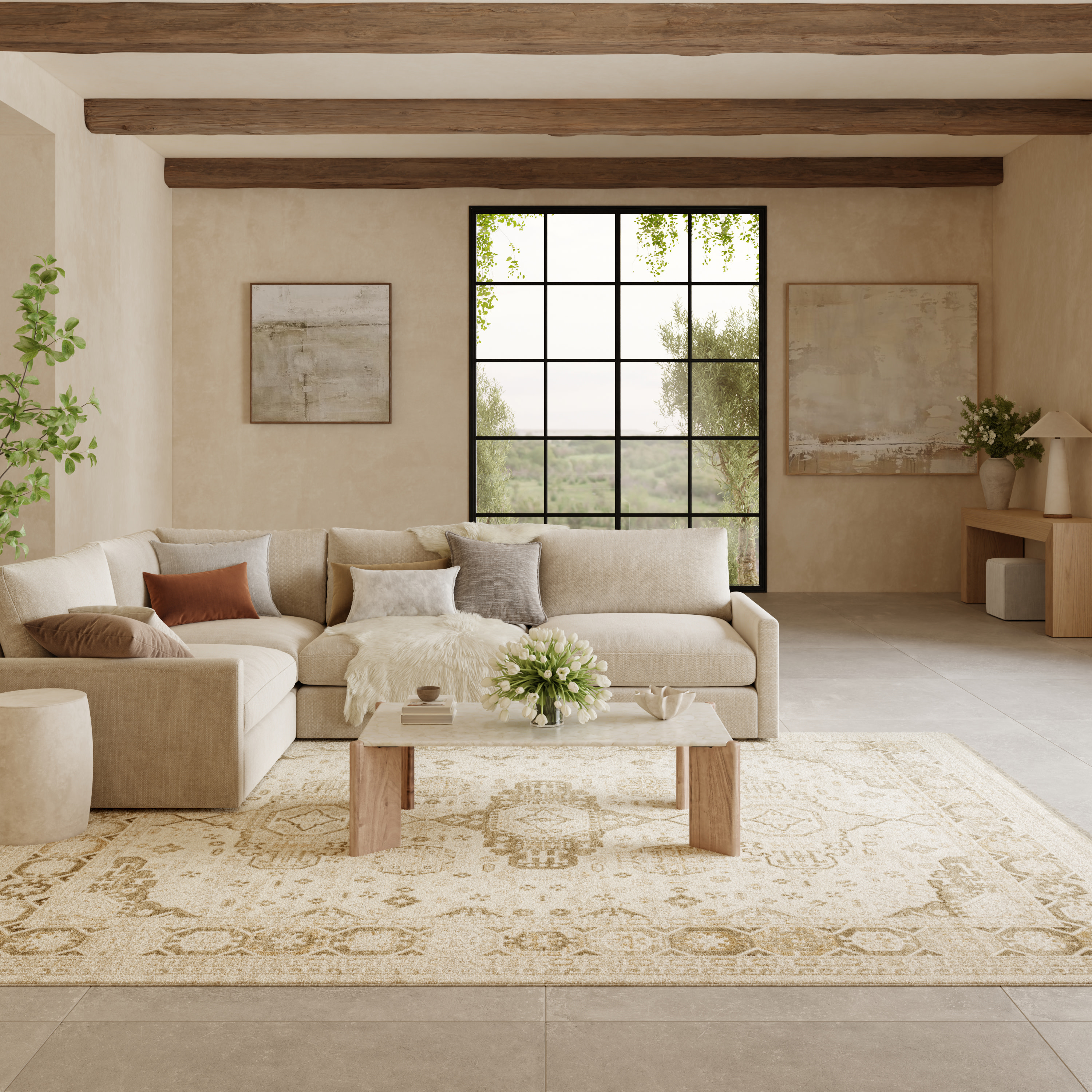 Nourison Pardis 7'10" x 9'10" Ivory Beige Vintage Indoor Rug