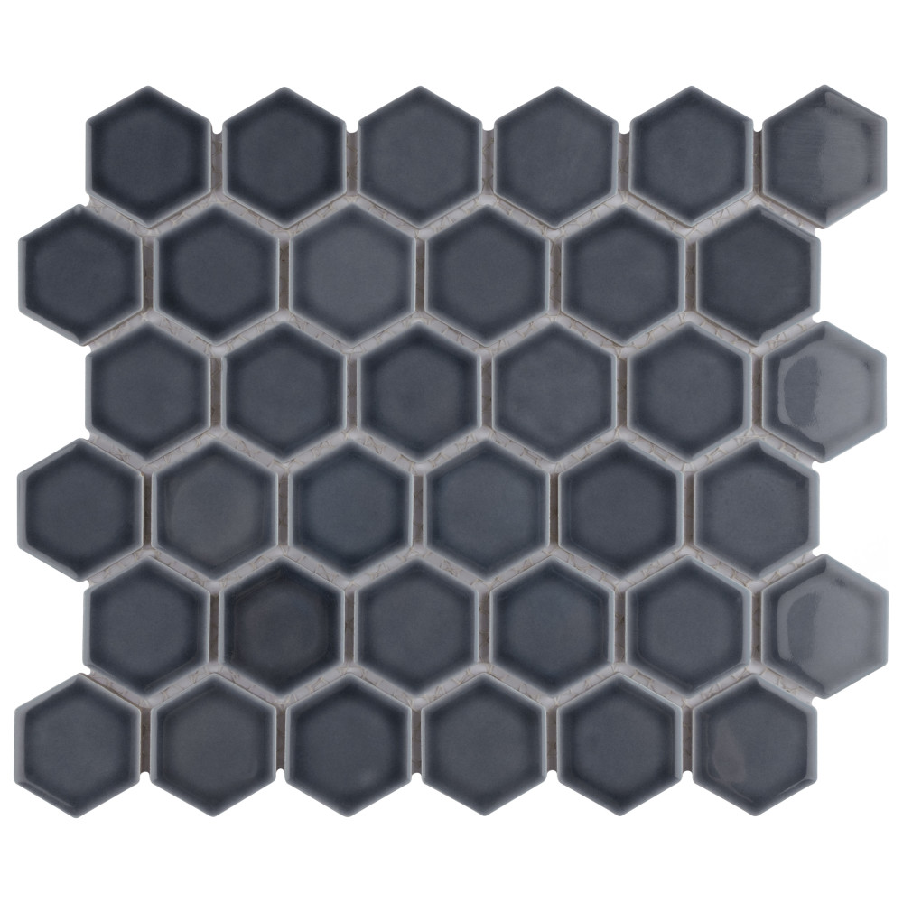 Sample – Hudson Due 2″ Hex Imperial Grey Porcelain Mosaic Tile