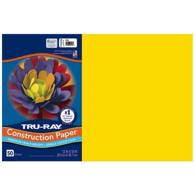Tru-Ray Premium Heavyweight Construction Paper, Yellow, 12"x18", 50 Sheets