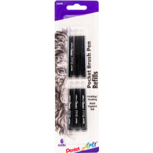 Pocket Brush Pen Refills, Black Ink, Pack of 6