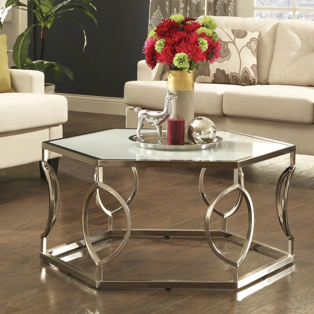 Hexagonal Metal Frosted Glass Coffee Table