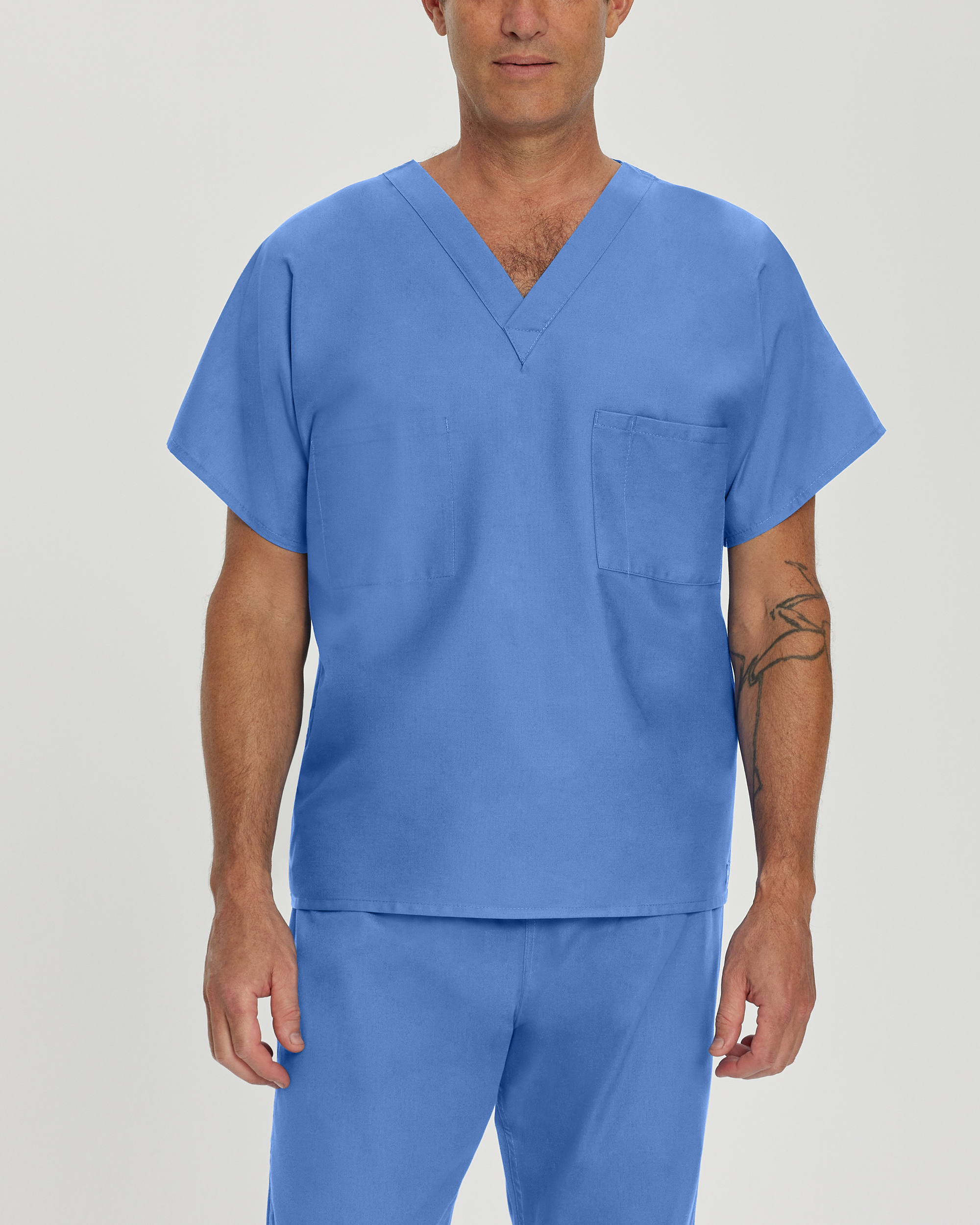 Landau Essentials Unisex Reversible 1-Pocket V-Neck Scrub Top-Landau