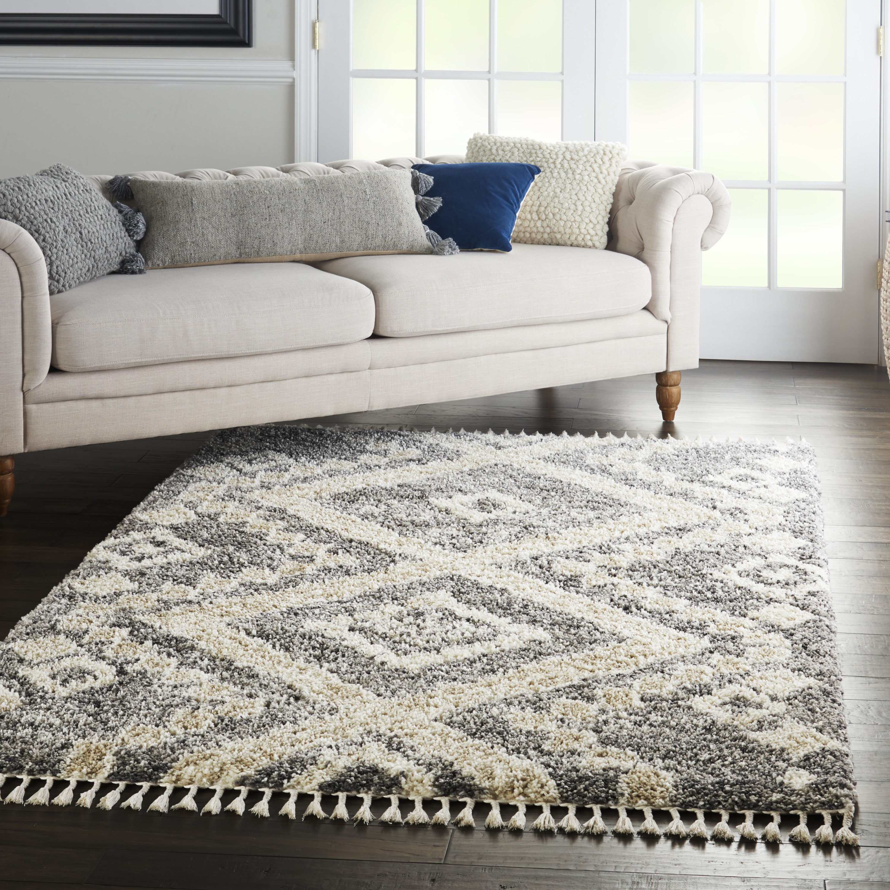 Nourison Oslo Shag 4' x 6' Grey Ivory Shag Indoor Rug
