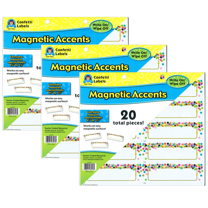 Confetti Labels Magnetic Accents, 20 Per Pack, 3 Packs