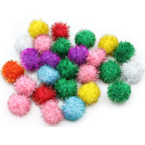 Glitter Pom Pons, Assorted Colors, 33 mm, 40 Pieces