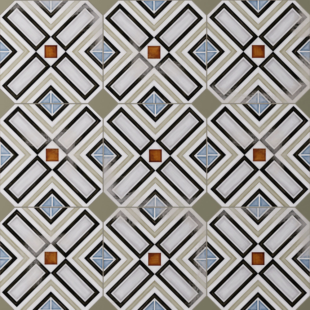 Vaudeville Octagon Deco Ritter with Taco Oliva 7-7/8 in. x 7-7/8 in. Porcelain Floor and Wall Tile
