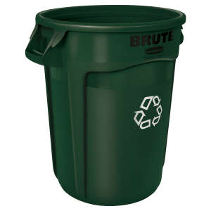Rubbermaid Commercial, VENTED BRUTE®, Recycling, 32 gal, Resin, Green, Round, Receptacle